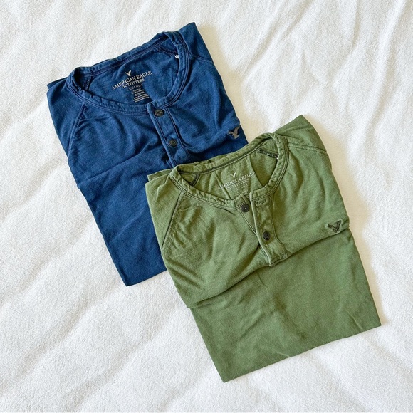 Set of American Eagle Henley Tees, XL, Navy Blue, Green - Picture 1 of 4
